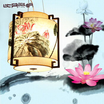 比月中式餐厅茶楼复古手绘吊灯古典装饰手工木艺羊皮原创书房灯具2365