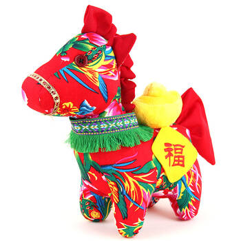 马年吉祥物元宝马公仔民族风金典老花布马毛绒布艺娃娃儿童玩具玩偶
