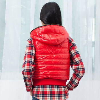 特尚莱菲 秋冬新款女装加厚短款连帽涂层防水马甲外套 QW039 红色 M