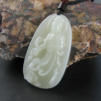 何氏璧 天然和田玉飞天玉观音挂件 男款吊坠玉佩