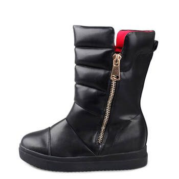 > 森马女鞋雪地靴简约舒适防水台平底中筒潮流保暖女靴子232700 黑色