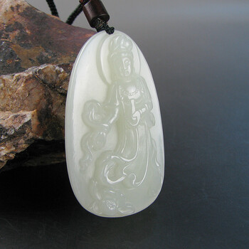 何氏璧 天然和田玉飞天玉观音挂件 男款吊坠玉佩