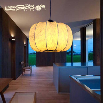 比月照明 现代中式卧室餐厅书房灯具天然蚕丝灯饰温馨布艺吊灯3202