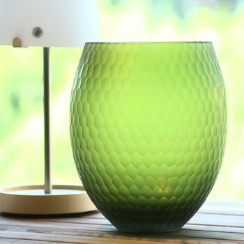 趣悠生活 净水莲心 磨刻广口花瓶 装饰瓶 玻璃摆件