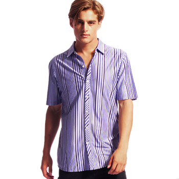 cartelo卡帝乐鳄鱼 衬衣 男士时尚休闲个性层次竖纹夏款纯棉短袖衬衫