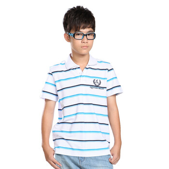 越位少年装(offside)男童装夏季新款男中大童纯棉条纹翻领短袖t恤