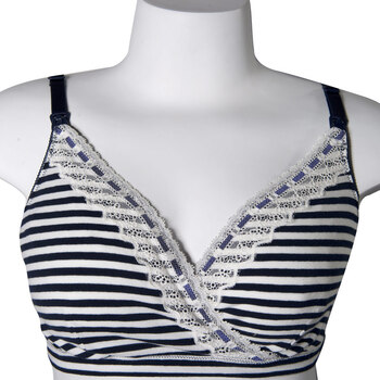 亚洲妈妈孕妇哺乳文胸前交叉哺乳胸罩 wx12609 蓝白条 s