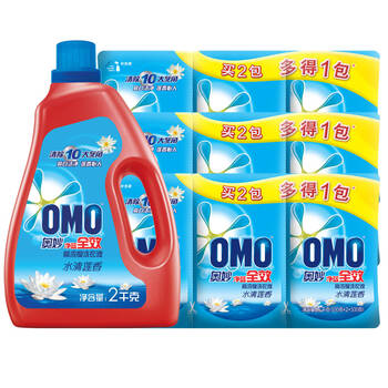 奥妙净蓝全效高浓度洗衣液2kg 补充装500g*9袋 水清莲香 本商品仅限