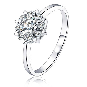 沃美wome 18k白金 0.13克拉 钻石女款戒指 浪花闪耀