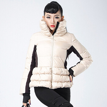 bessie贝茜品质女装撞色修身立领蛋糕羽绒服 bs11ae019 米白 s