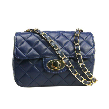 diva深蓝色方格子mini迷你山羊皮手提单肩链条斜挎女包