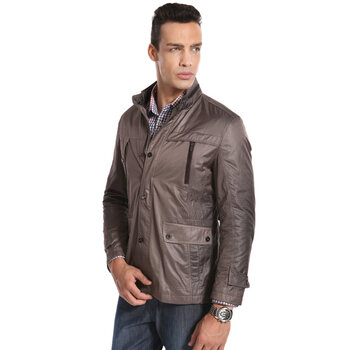 九鹿王 新款男士时尚休闲细格子立领夹克 男装单外套 n2cj012 19# 185