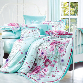 美帜家纺床上用品高贵奢华印花100%全天丝四件套 绣边系列 玛琪雅朵