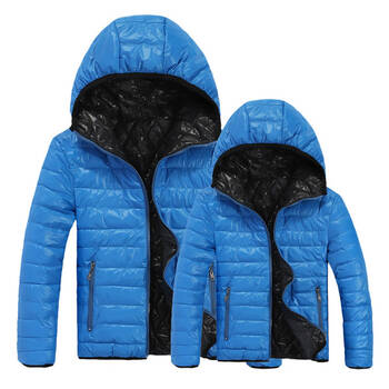 情侣羽绒服 男女超轻薄羽绒服外套 男士双面穿防雨绸羽绒服大衣天蓝s