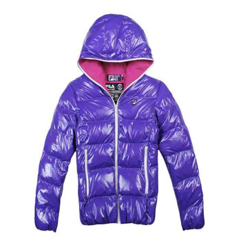 斐乐fila 漆皮质感白鸭绒女羽绒服 26149941 宝石蓝 l