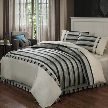 【金三塔】桑蚕丝色织塔夫绸四件套 正品真丝家纺 cstj015 黑白灰条