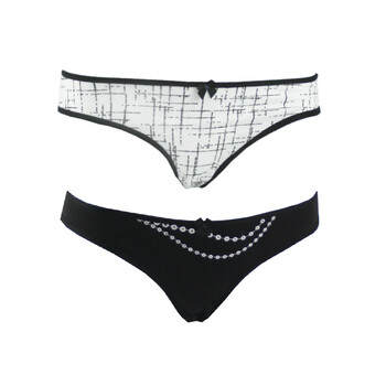 棉花共和国cottonrepublic 女士棉质 粗花呢纹 黑白三角内裤组合两条