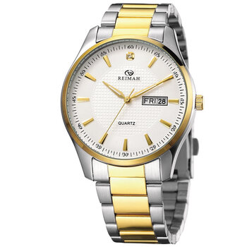 reimah/雷迈手表 石英表 男表 夜光 镶钻金色 双日历表 6043m 介金