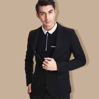 桑帅时尚休小西装男 休闲西服婚礼西装晚会小礼服 绅士男晚礼服 黑色