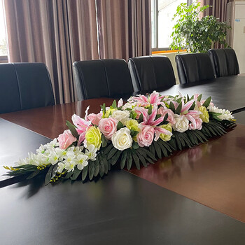 会议室桌花新款会议桌花仿真花假花商务礼仪台花塑料花办公室摆花长型