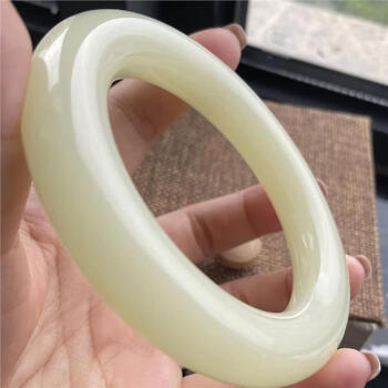 dldey新疆玉青白黄口圆条手镯洋气女款胖圆条籽料玉石手镯 66圈口