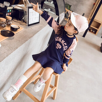 儿童秋装女孩卫衣公主裙女童衣服连衣裙秋天3到10岁 藏青色 150cm