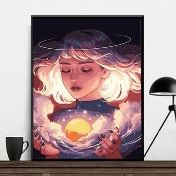 手工制作生日礼物填充涂色彩客厅装饰画创意礼物 a099-星云少女 50x65