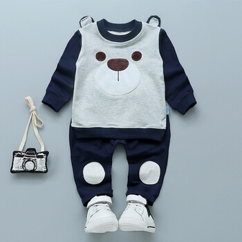 春季新款儿童童装1-5岁男童春秋套装2宝宝春装4小孩衣服3男装 灰色 80