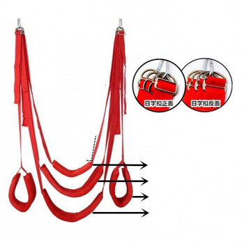 带卡门秋千变态另类性用品夫妻房事调教惩罚金属扣五垫全红色含挂绳