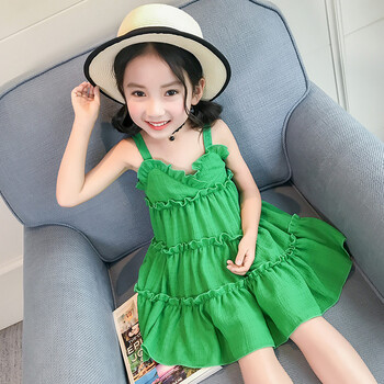 童装女童连衣裙2018夏装新款3儿童4夏季5吊带6岁裙子7韩版公主裙 绿色
