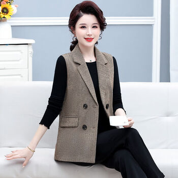 马甲女薄款秋季时尚百搭中年气质秋款纯色舒适减龄士马夹23011卡其色