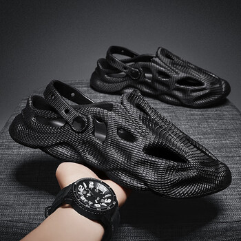 夏季2022新款开车椰子洞洞凉拖沙滩外穿运动踩屎感拖鞋 黑色328升级版