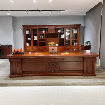 百媛中式油漆大班台胡桃木色老板桌3.2米大型总裁桌椅组合贴木皮 2.