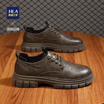 海澜之家hla皮鞋男士秋季新款低帮工装马丁鞋休闲大头厚底耐磨工作
