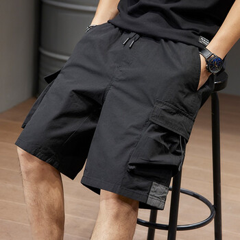 运动中裤外穿大码潮牌工装裤男生半截裤胖子肥佬5分裤子黑色m115135斤