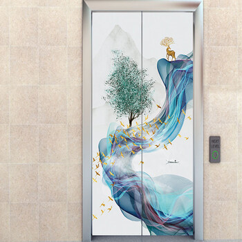 电梯门贴纸轻奢北欧麋鹿电梯门贴纸个性简约电梯装饰贴画防水自粘电梯