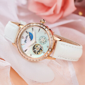 folli follie芙丽芙丽欧美表日月盘多功能月相自动机械手表女镂空贝母