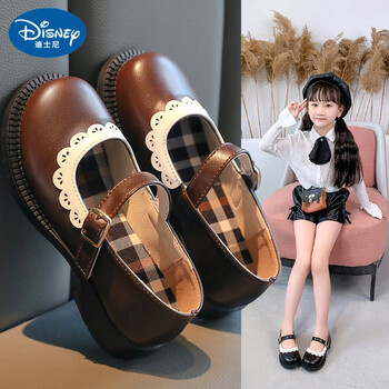 迪士尼disney同款314岁小女孩开春穿的儿童黑色皮鞋2022年春季新款
