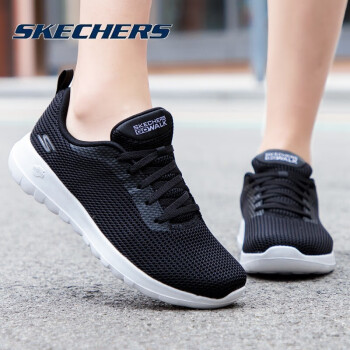 斯凯奇（Skechers）女鞋运动鞋子女春季新款时尚绑带健步鞋透气网面舒适跑步鞋休闲鞋 黑色/白 37