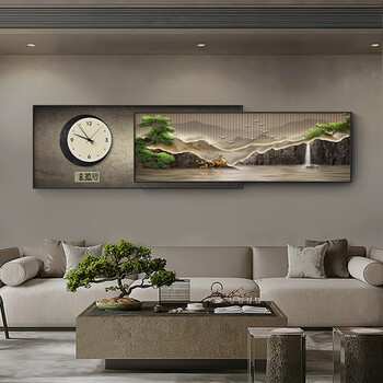 蓝迪莺侘寂风迎客松万年历电子钟表挂钟客厅装饰画床头挂画艺术时钟挂