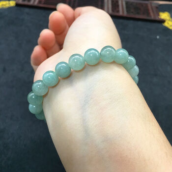 可颖a缅甸老坑翡翠手链油青冰种a货玉珠手串玉石8mmx22颗 不带证书