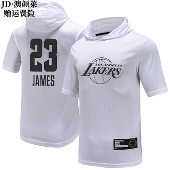 amsinglenba全湖人队23号透气快干带帽宽松款篮球训练t恤losangele