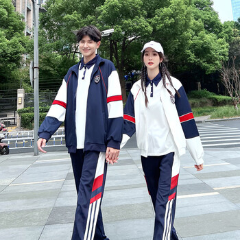 校服韩版休闲套装大学生运动服团体服秋冬初中高中班服白色短袖长裤l