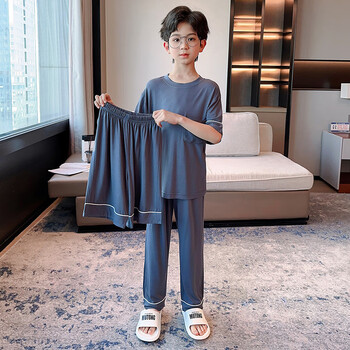 okkdey儿童装男童睡衣夏装家居服套装夏季薄款男孩中大童纯棉夏款空调