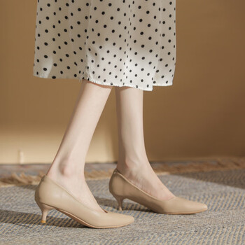 馨兰芙曼高跟鞋女职业皮面鞋子浅色裸色单鞋低跟3cm小跟软皮温柔气质