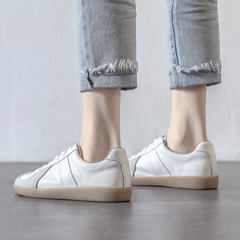 层牛皮小白鞋女2023秋季新款网面轻便薄款软底百搭轻奢平底单鞋白色35