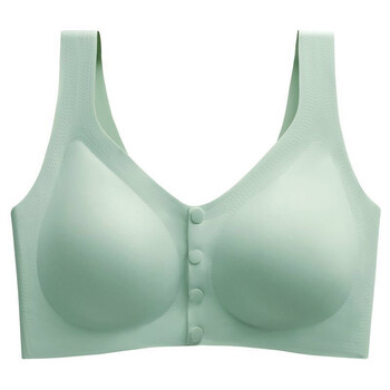 前扣文胸无钢圈超薄款薄杯纹胸衣前开襟免脱聚拢乳胶背心式老人胸罩女