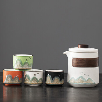 祥业国潮粗陶功夫茶具套装轻奢高档陶瓷茶壶便携一壶四杯高档礼品定制