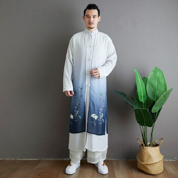太极服棉麻春夏新款棉麻飘逸中国风水墨武术表演服太极拳练功服装男