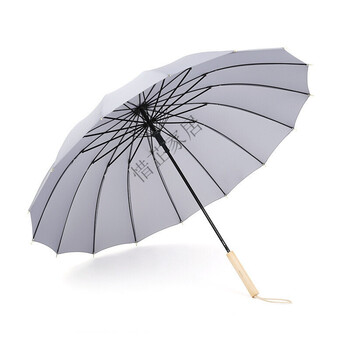 16骨长柄伞男女加大雨伞木头手柄木柄简约日系纯色直柄伞晴雨伞 灰色